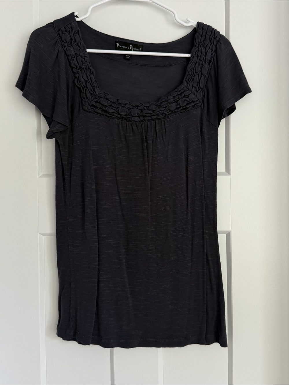 mercer & madison Navy Short Sleeve Scoop Neck Top with Braided Trim